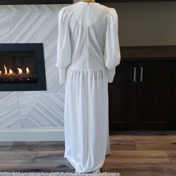 LeVoys maxi dress white vintage high neck full sleeve drop waist Size Medium - Picture 5 of 5